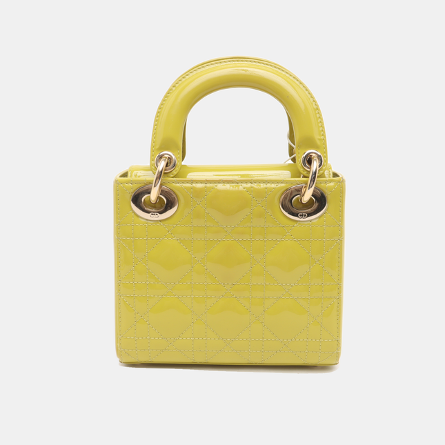 Lady Dior Mini Handbag Yellow Patent Leather Gold-tone Chain Strap