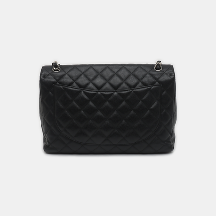 Chanel Classic Flap Maxi Black Caviar Leather Single Flap with Silver Hardware