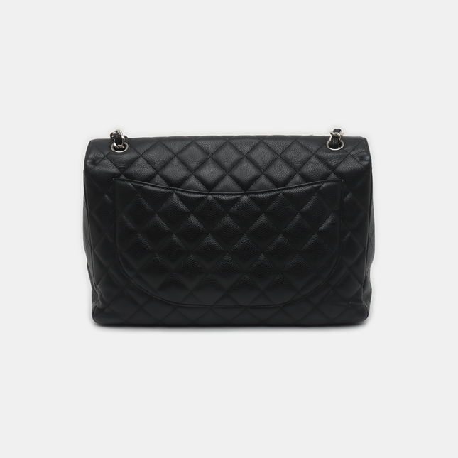 Chanel Classic Flap Maxi Black Caviar Leather Single Flap with Silver Hardware