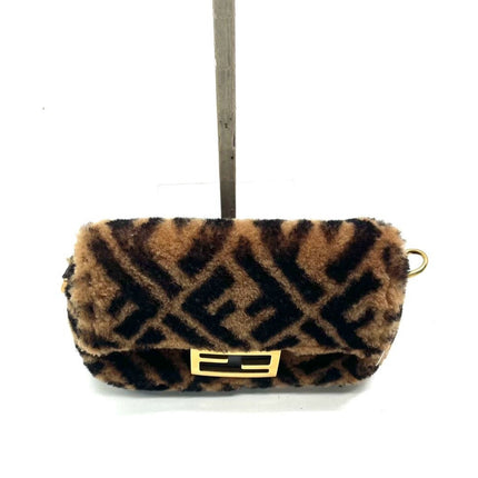 Fendi Baguette Mini Shearling Vitello Dolce Marco FF 1974 Tobacco Black Brown Zucca