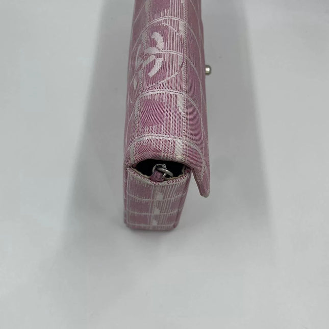 Chanel East West Chocolate Bar Travel Line Pink Fabric Shoulder Bag
