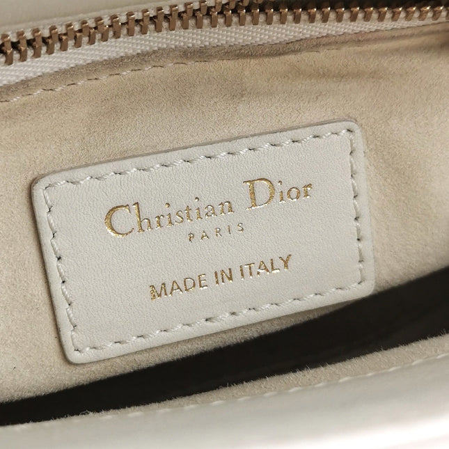 Lady Dior Mini 2018 Embroidered White Calfskin Leather Gold Beads Crossbody Bag