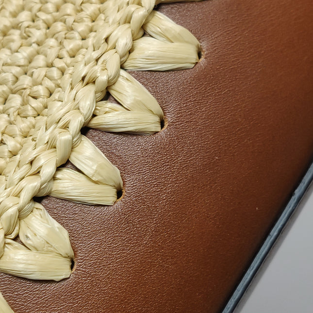 Gucci Jackie 1961 Medium Brown Leather Raffia Shoulder Bag