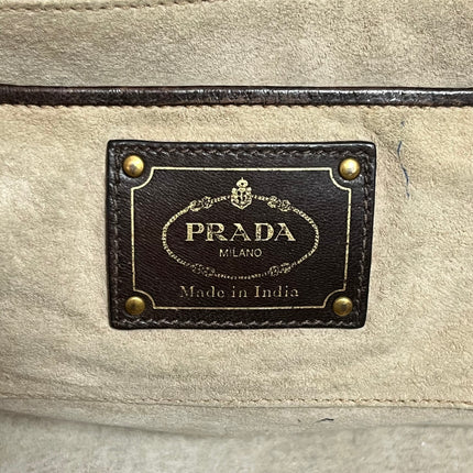Prada Madras Brown Woven Leather Top Handle Shopping Tote Large