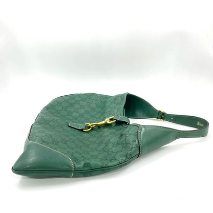 Gucci Jackie Vintage Leather Medium Handbag Green Gucci Monogram