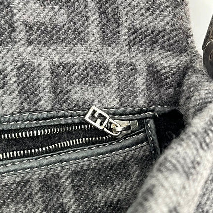 Fendi Baguette Bag Grey Wool Zucca Print Shoulder Bag
