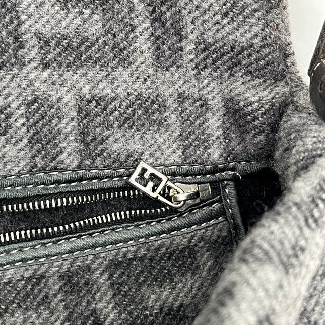 Fendi Baguette Bag Grey Wool Zucca Print Shoulder Bag