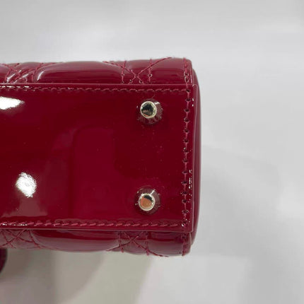 Lady Dior Mini Handbag 2021 Burgundy Red Patent Leather Gold-tone Chain Strap