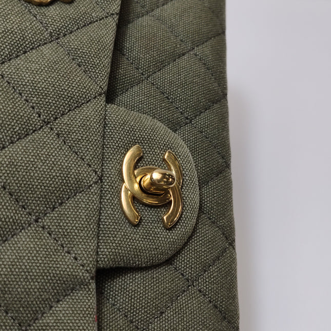 Chanel Classic Flap Green Quilted Canvas Coco Cuba Charms 2017
