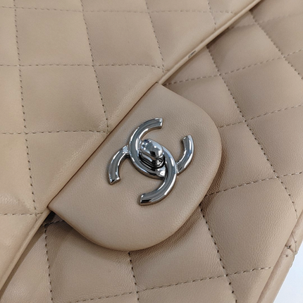 Chanel Classic Flap Jumbo Beige Lambskin Leather Single Flap with Silver Hardware