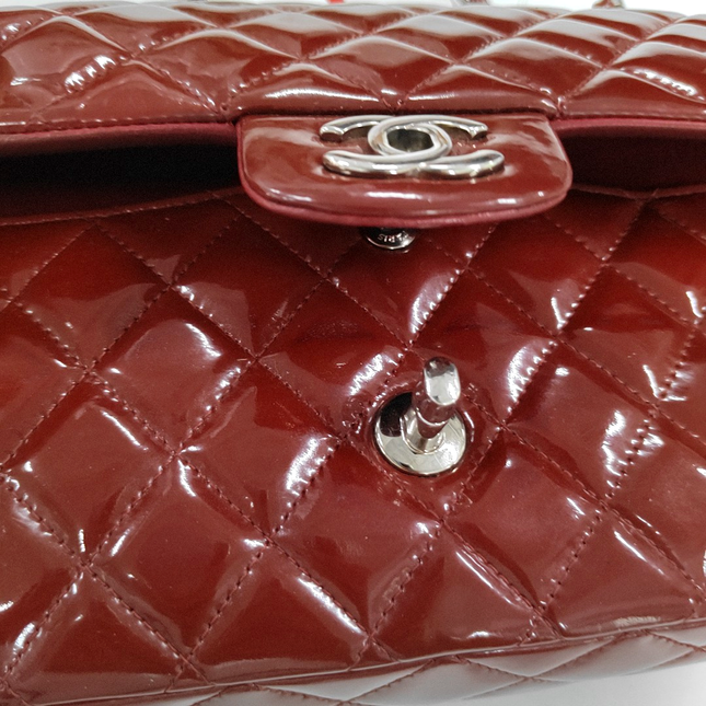 Chanel Classic Flap Medium Burgundy Patent Leather Silver HW, 2010-2011