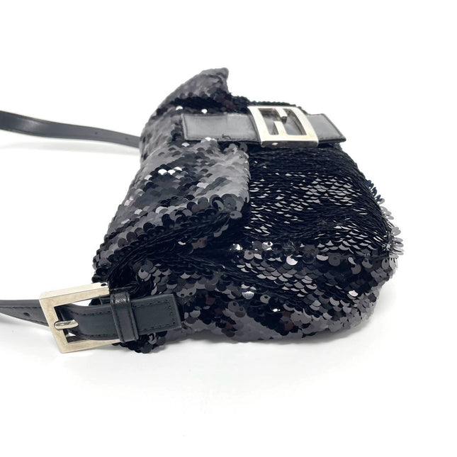 Fendi Baguette Vintage Black Sequins and Leather