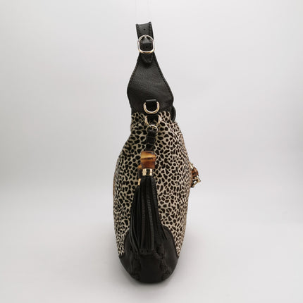 Gucci Jackie Vintage Large Leopard Print Pony-style Calfskin Brown Leather Shoulder Bag