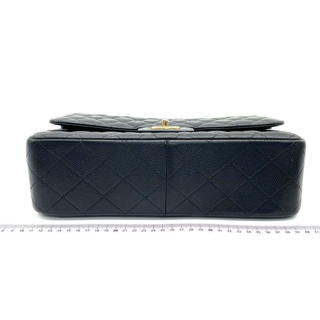 Chanel Classic Flap Jumbo Black Caviar Leather Double Flap with Gold Hardware