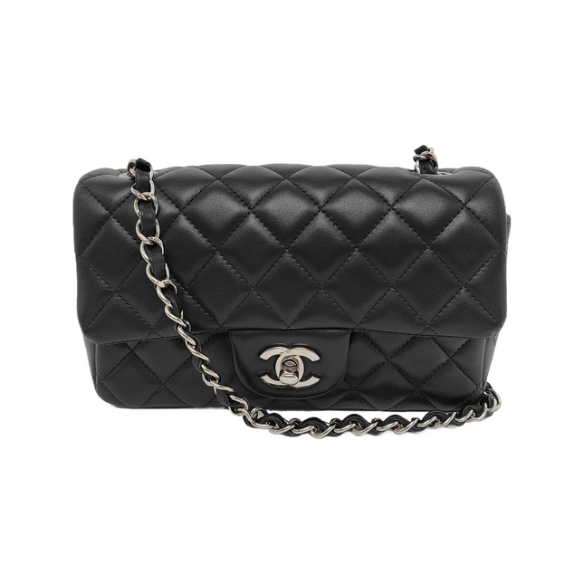Chanel Classic Flap Rectangular Mini Black Lambskin Leather Silver Hardware-Luxbags