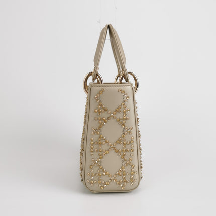 Lady Dior Mini Gold Calfskin Leather with Crystals Gold Hardware 2020