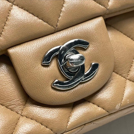 Chanel Classic Flap Rectangulaire Mini Cuir d'Agneau Beige Métal Argenté 2018