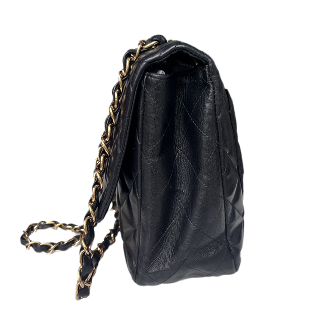 Sold Chanel Classic Flap Jumbo Vintage Black Lambskin Leather with 24k Gold Hardware