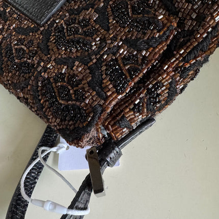 Fendi Mini Mamma Baguette Brown Glitter Beads Floral Embroidery