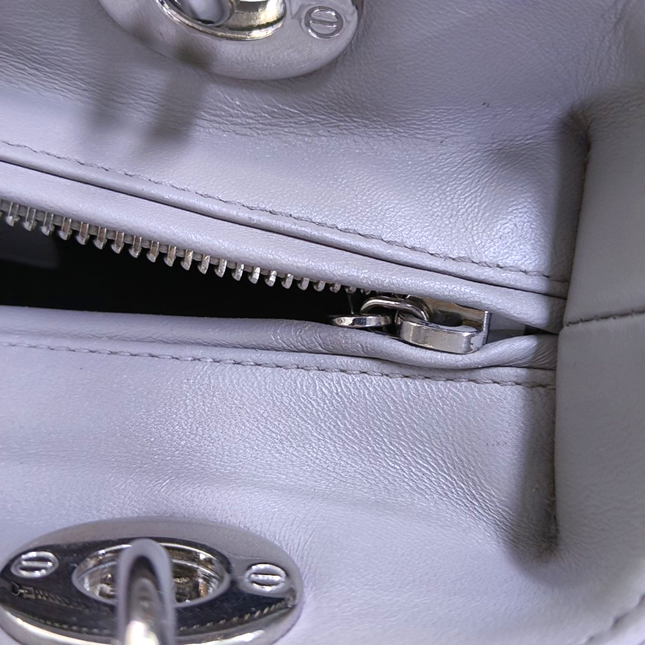 Lady Dior Medium Grey Lambskin Leather Silver Hardware Leather Strap