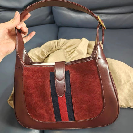 Gucci Jackie 1961 Small Burgundy Suede and Leather Bag