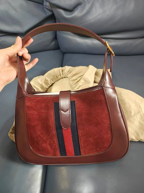 Gucci Jackie 1961 Small Burgundy Suede and Leather Bag