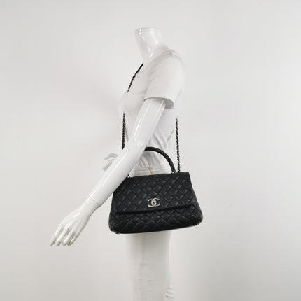 Chanel Coco Handle Medium Black Caviar Leather Silver Hardware, 2016