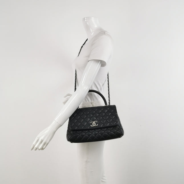 Chanel Coco Handle Medium Black Caviar Leather Silver Hardware, 2016