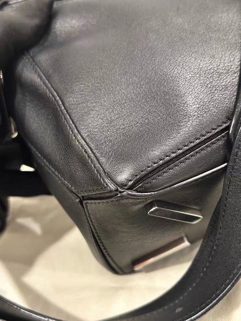 Loewe Puzzle Small Black Smooth Leather White Logo With Metal Feet 2016