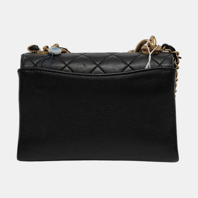 Chanel Classic Flap Mini Pearl Chain Black Lambskin Gold Hardware