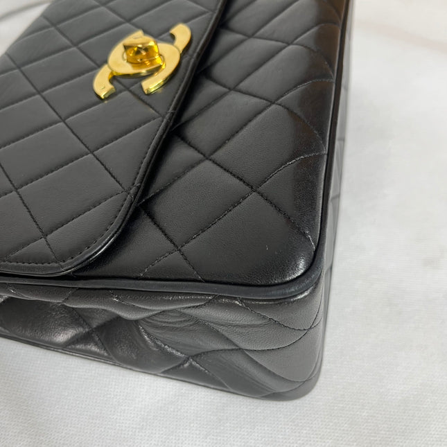 Chanel Vintage Flap Bag Medium Black Lambskin Leather Mega CC Gold Hardwarei