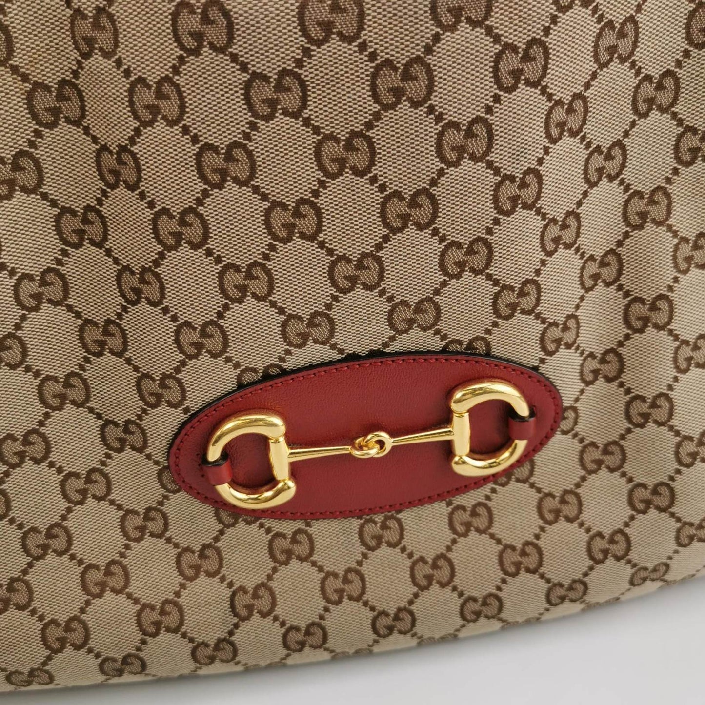 Gucci 1955 Horsebit Chain Tote Red Leather and Monogram Canvas