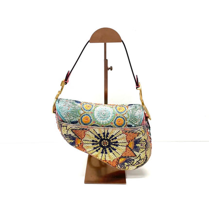 Dior In Lights Saddle Medium Multicolor Beads and Calfskin Leather Shoulder Bag