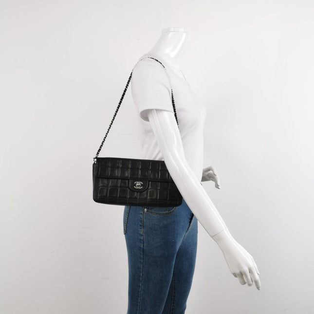 Chanel East West Chocolate Bar Black Leather Silver Hardware, 2000-2002