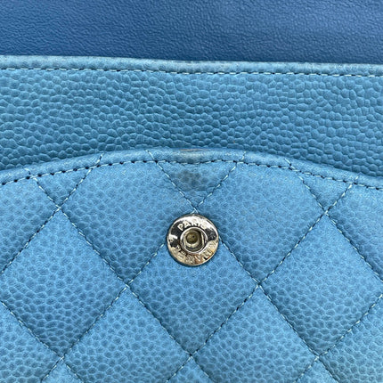 Chanel Timeless Classic Flap Medium Light Blue Caviar Leather Silver Hardware