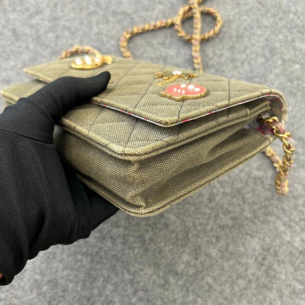 Chanel Wallet on Chain Khaki Quilted Canvas Coco Cuba Charms 2017