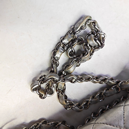 Chanel Classic Flap Medium Silver Lambskin Leather Silver Hardware