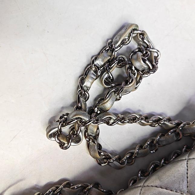 Chanel Classic Flap Medium Silver Lambskin Leather Silver Hardware