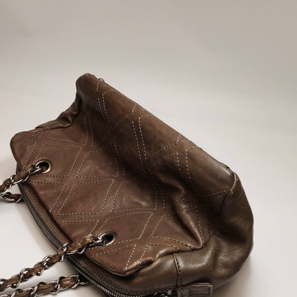 Chanel Brown Diamond Stitch Tote Calfskin Leather Zipper Bowler 2005-2006