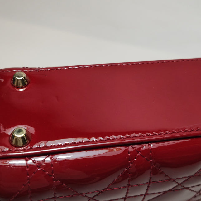 Lady Dior Mini Handbag 2017 Red Patent Leather Gold-tone Chain Strap
