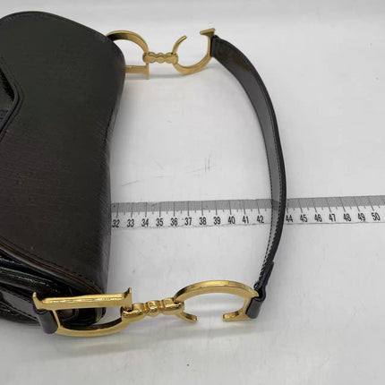 Sac bandoulière Dior Saddle petit modèle vintage en cuir verni imprimé oblique vert foncé