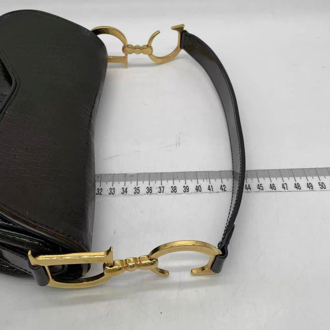 Dior Saddle Small Vintage Shoulder Bag Dark Green Oblique Print Patent Leather