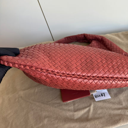 Sold Bottega Veneta Veneta Hobo Medium Brick Red Intrecciato Leather Bag 47cm