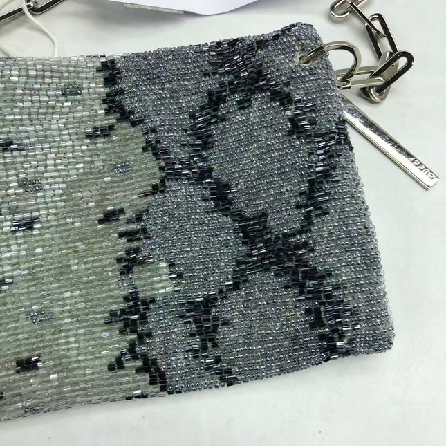 Gucci by Tom Ford Grey Blue Beaded Snake-skin Pattern Chain Shoulder Bag S/S 2000