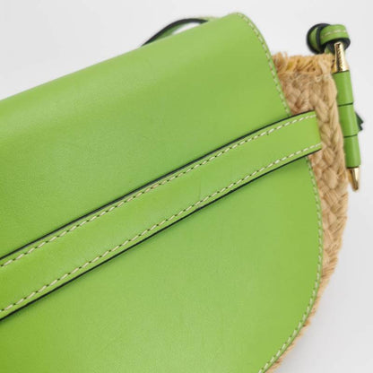 Loewe Gate Mini Green Leather and Straw Crossbody Bag