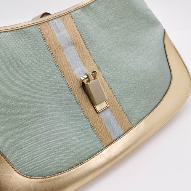 Sold Gucci Jackie Vintage Mini Blue Nylon with Gold Leather Shoulder Bag Medium