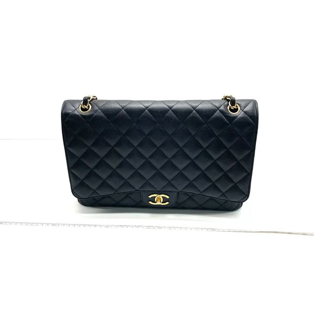 Chanel Classic Flap Maxi 2012 Black Caviar Leather Double Flap with Gold Hardware