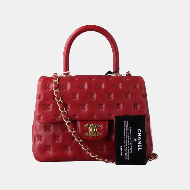 Chanel Paris-Rome Cross Stitch Mini Coco Handle Red Lambskin Crossbody Bag, 2017