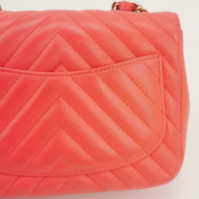 Sold Chanel Classic Flap Square 2019 Coral Orange Chevron Lambskin Leather Bag