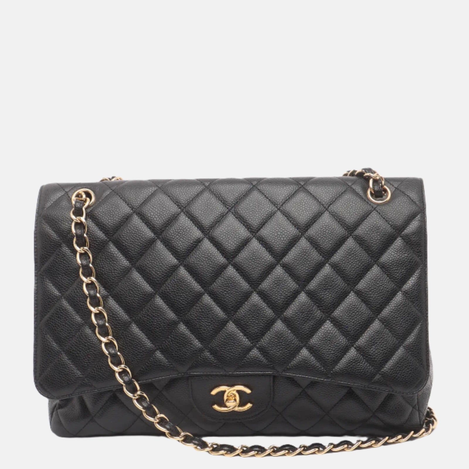 Chanel Classic Flap Maxi 2009 Black Caviar Leather Single Flap with Gold Hardware-Luxbags